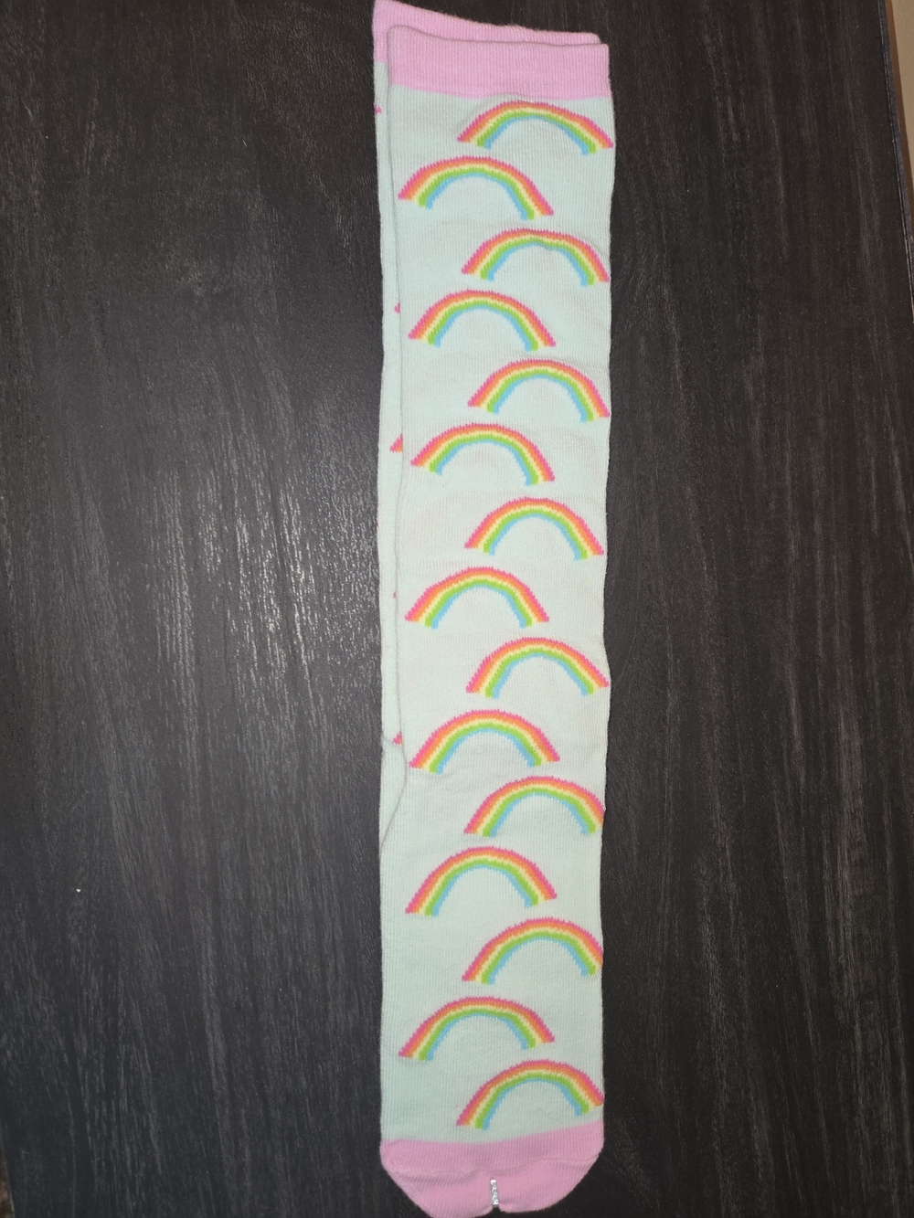 Kids Knee-High Rainbow Socks with Pink Trim